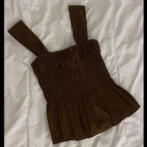 STAUD set Sunday midi Skirt/Ida Top in Bark size S/M cotton poplin smocked brown